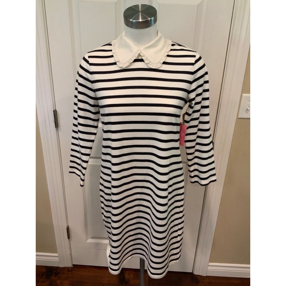 Kate Spade Navy Blue & White French Cream Striped Collared Dress, Size XS, NWT!